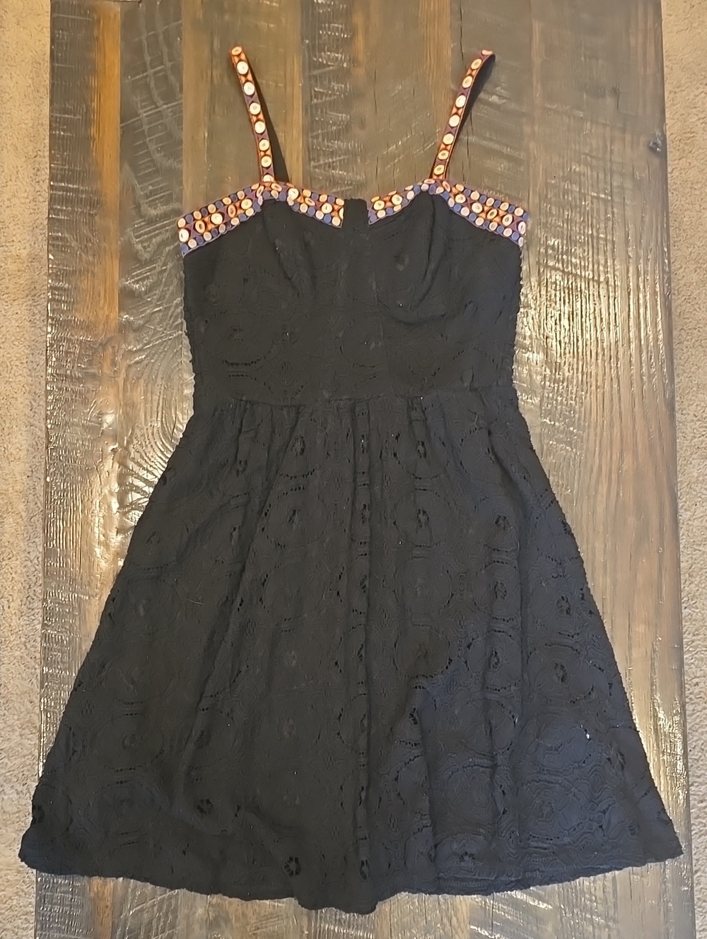 Xhilaration Black Lace Mini Dress with Colorful Beaded Trim